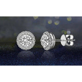 Halo Round cut Simulated Crystal Silver Jacket stud post Earrings