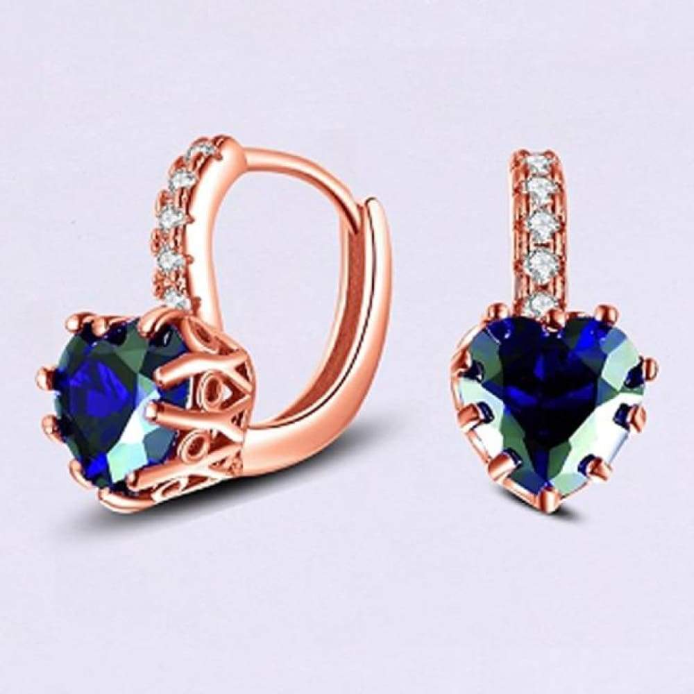 Heart Shaped Ruby Drop Earrings blue rose gold