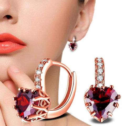 Heart Shaped Ruby Drop Earrings