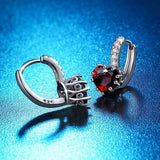 Heart Shaped Ruby Drop Earrings red silver