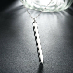 Long Skinny Vertical Bar Pendant Necklace in 18K White Gold Plated 18" Chain