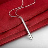 Long Skinny Vertical Bar Pendant Necklace in 18K White Gold Plated 18" Chain