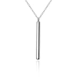 Long Skinny Vertical Bar Pendant Necklace in 18K White Gold Plated 18" Chain