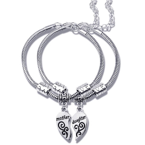 Mother and Daughter Heart Bracelet Set