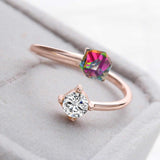 Mystic Topaz Cube Rose Gold Adjustable Ring