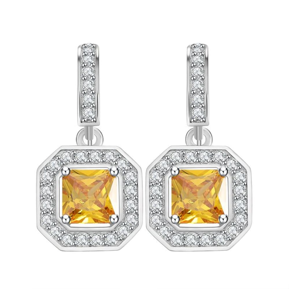 Princess-Cut Dangle Cubic Zirconia Canary Earrings