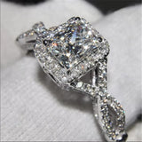 Princess Cut White Gold Plated CZ Crystal Wedding Engagement Ring