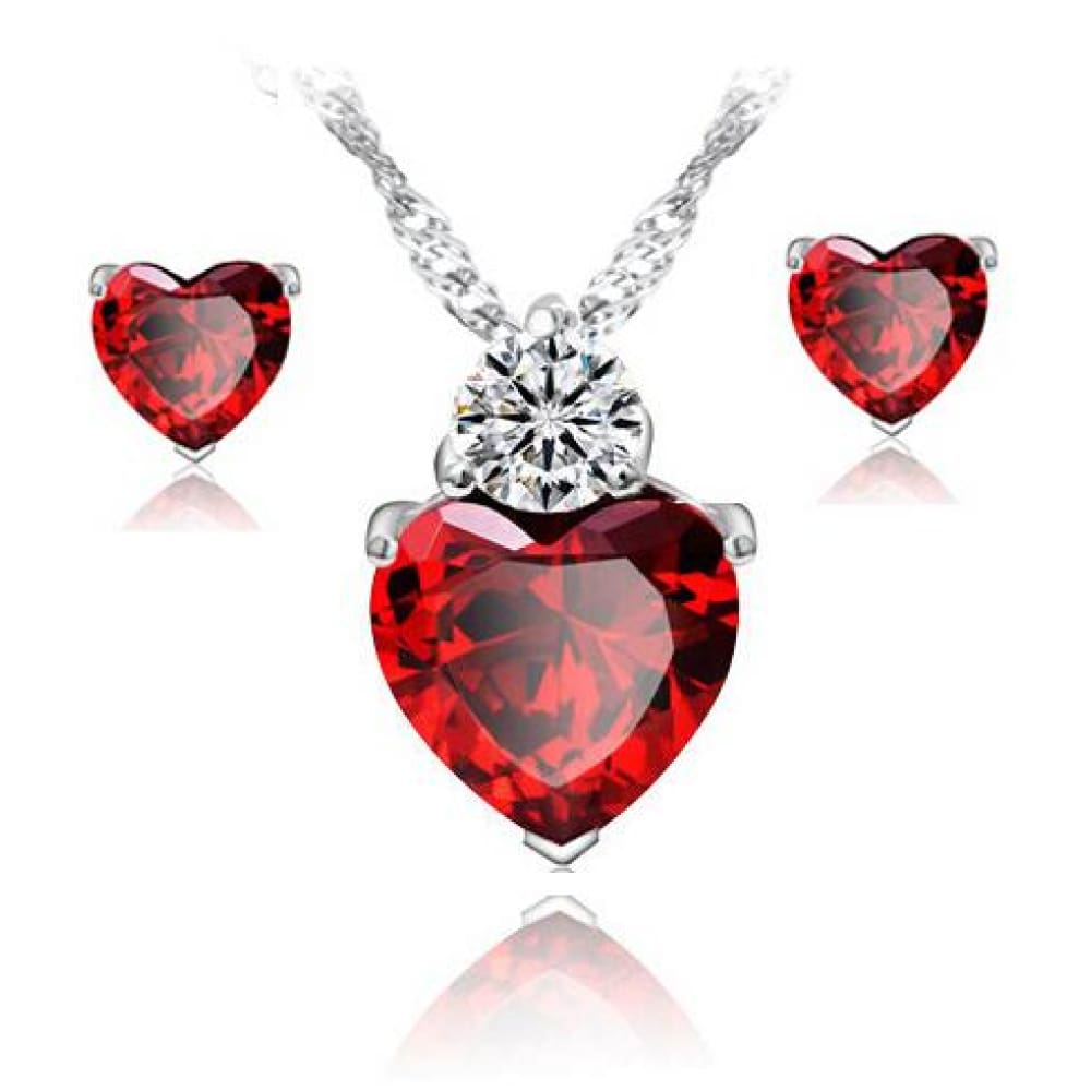 Ruby Heart Earrings Necklace Set