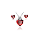 Ruby Heart Earrings Necklace Set