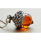 Silver Acorn Amber Necklace