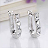 Silver Hoop Earrings with Crystal Diamonds