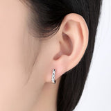 Silver Hoop Earrings with Crystal Diamonds