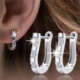 Silver Hoop Earrings with Crystal Diamonds