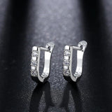 Silver Hoop Earrings with Crystal Diamonds