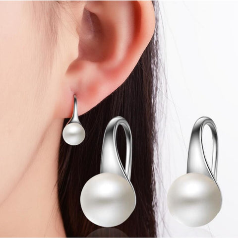 Silver Pearl Hoop Earrings