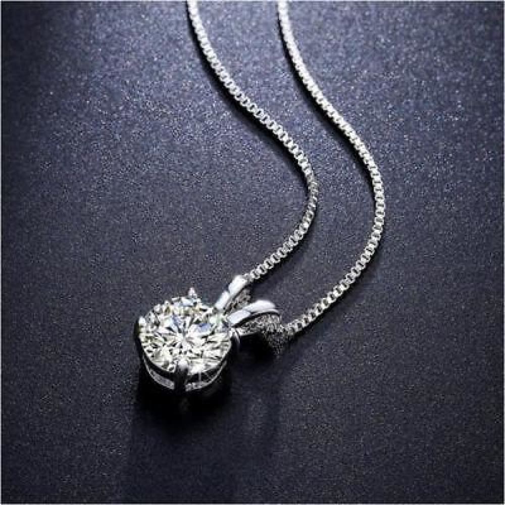 Silvertone Delicate Solitaire Cubic Zirconia Pendant Necklace