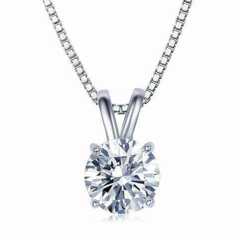 Silvertone Delicate Solitaire Cubic Zirconia Pendant Necklace