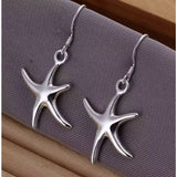 Smooth 925 Sterling Silver Starfish Dangle Drop Medium Hook Earrings