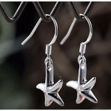 Smooth 925 Sterling Silver Starfish Dangle Drop Medium Hook Earrings