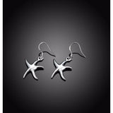 Smooth 925 Sterling Silver Starfish Dangle Drop Medium Hook Earrings