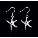 Smooth 925 Sterling Silver Starfish Dangle Drop Medium Hook Earrings