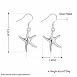 Smooth 925 Sterling Silver Starfish Dangle Drop Medium Hook Earrings