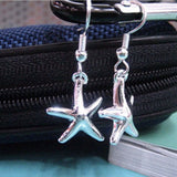 Smooth 925 Sterling Silver Starfish Dangle Drop Medium Hook Earrings