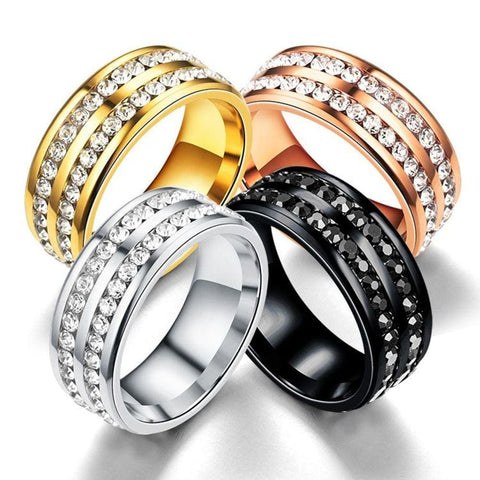 Stainless Steel Double Row Crystal Ring ring
