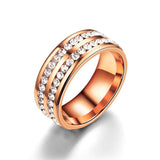Stainless Steel Double Row Crystal Ring Rose Gold / 5 ring
