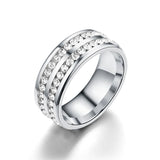 Stainless Steel Double Row Crystal Ring Silver / 5 ring