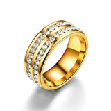 Stainless Steel Double Row Crystal Ring Yellow Gold / 5 ring