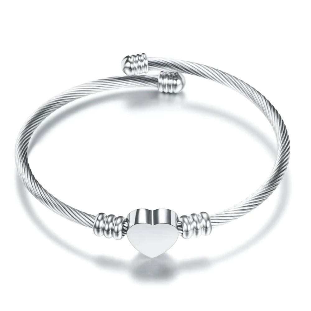 Stainless Steel Heart Bracelet Bangle Silver