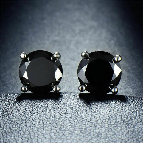 Sterling Silver 925 Midnight Black Round Cut CZ Stud Earrings 7mm