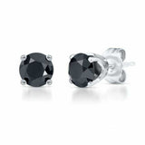 Sterling Silver 925 Midnight Black Round Cut CZ Stud Earrings 7mm