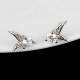  Sterling Silver Crystal Angel Wings Stud Earrings 