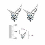  Sterling Silver Crystal Angel Wings Stud Earrings 