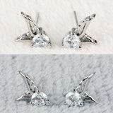  Sterling Silver Crystal Angel Wings Stud Earrings 