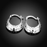 Sterling Silver High Polished Heart Filigree Oval Hoop Earrings