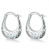 Sterling Silver High Polished Heart Filigree Oval Hoop Earrings