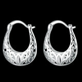 Sterling Silver High Polished Heart Filigree Oval Hoop Earrings