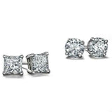 Sterling Silver Stud Earrings Cubic Zirconia Round Men Women 2PC CZ Earrings Set