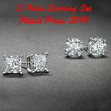 Sterling Silver Stud Earrings Cubic Zirconia Round Men Women 2PC CZ Earrings Set