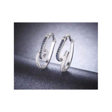 Swirl White Gold Plated CZ Blue Crystal Hoop Earrings