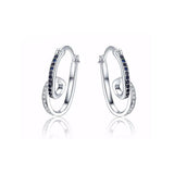 Swirl White Gold Plated CZ Blue Crystal Hoop Earrings