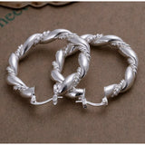 Twist Rope 925 Sterling Silver 1.75" Unique Details Round Snap Hoop Earrings