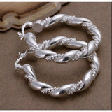 Twist Rope 925 Sterling Silver 1.75" Unique Details Round Snap Hoop Earrings