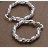 Twist Rope 925 Sterling Silver 1.75" Unique Details Round Snap Hoop Earrings