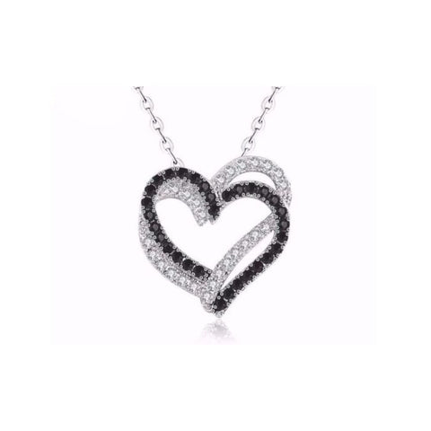 Two Heart Micro Paved Black CZ Crystal Pendant Necklace