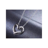 Two Heart Micro Paved Black CZ Crystal Pendant Necklace