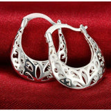 Vintage small oval hoop 18K White Gold Plated filigree earrings 3/4"